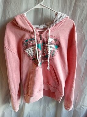 Roxy Pink Heart-Graphic Hoodie Pullover - Women's Casual Sweatshirt LG